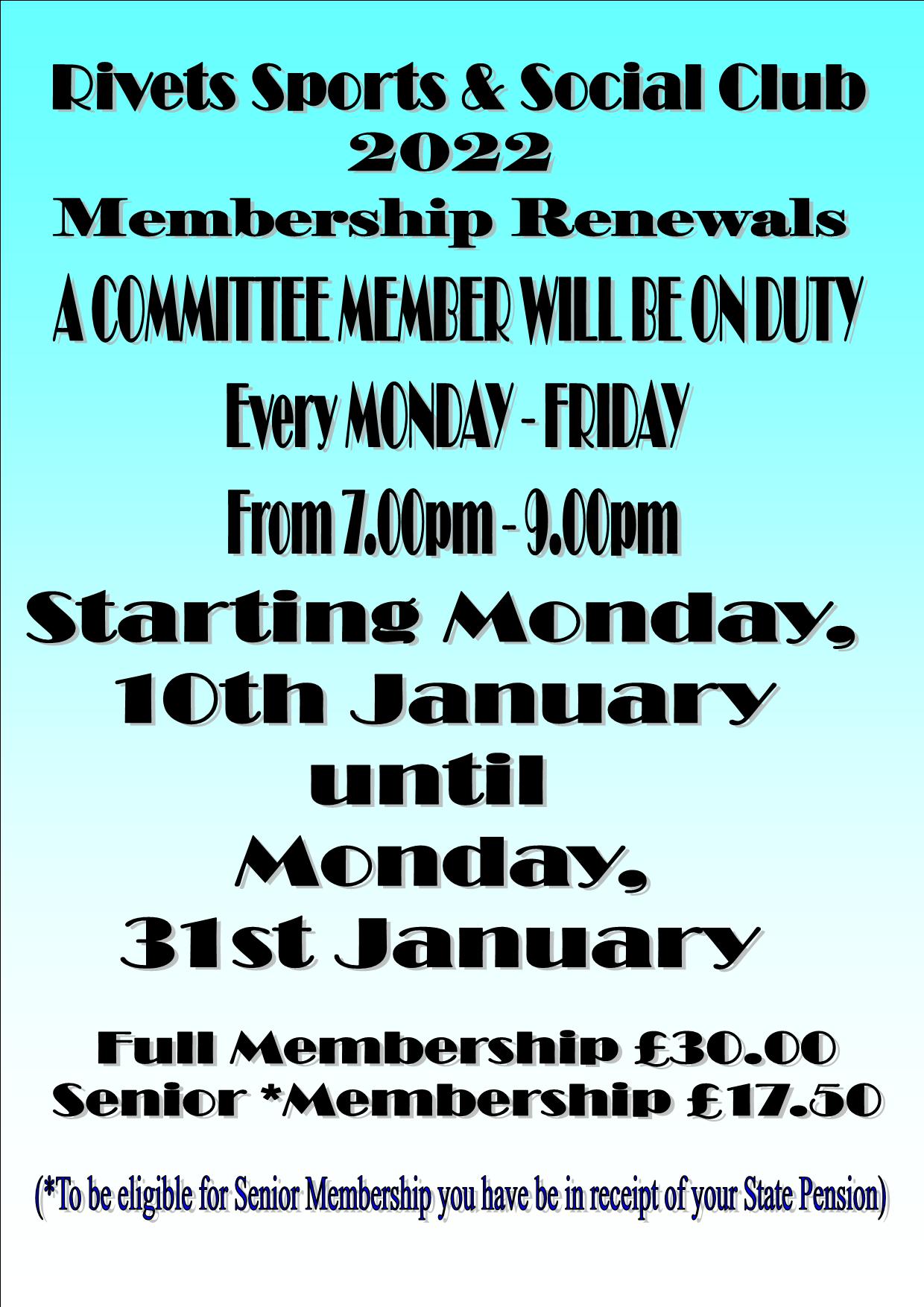 Membership at Rivets Sports & Social Club